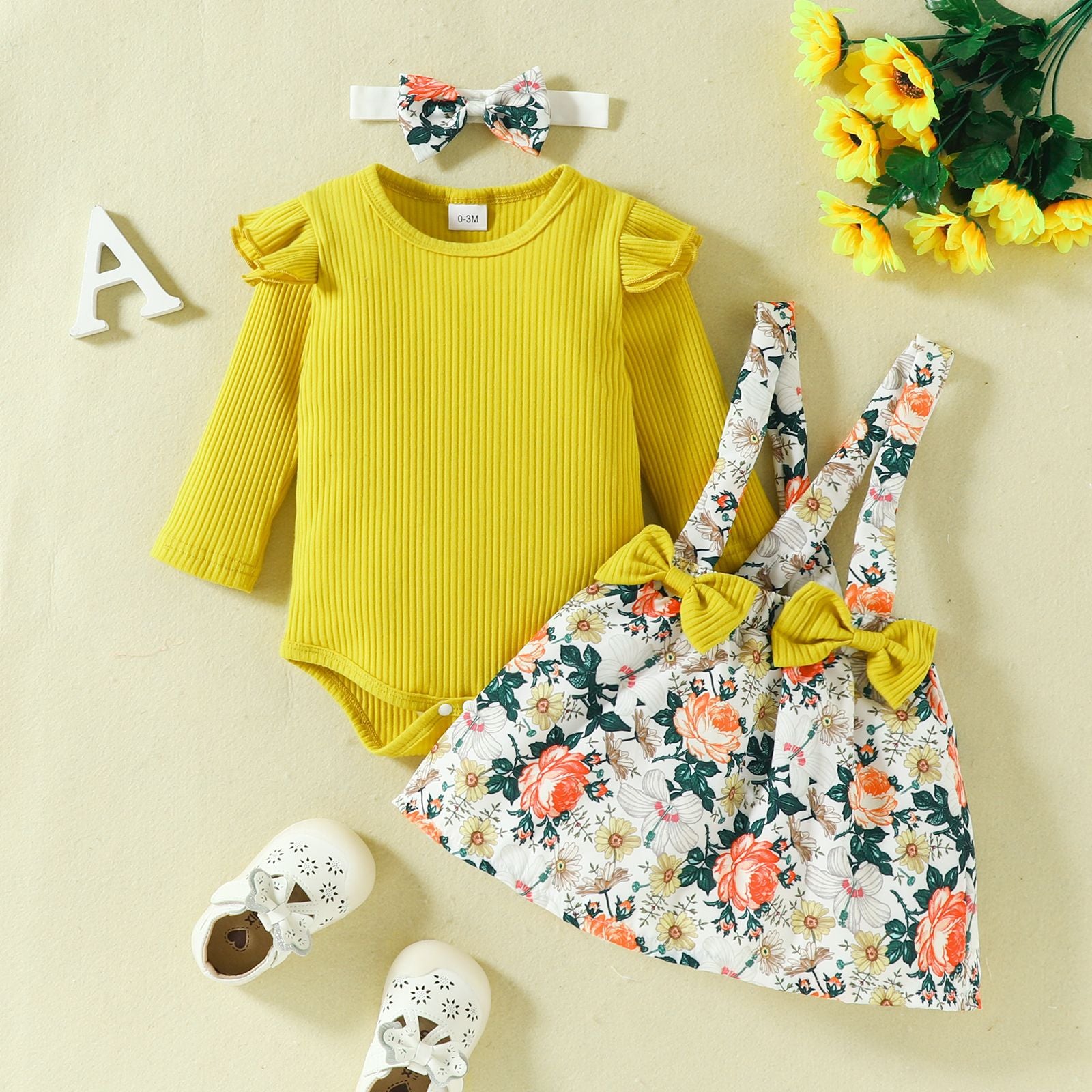 Cute Baby Girl Outfits Sets Cartoon Fox Dress Heart Romper+Suspender Bowknot Dress Party Newborn Clothing For Girls
