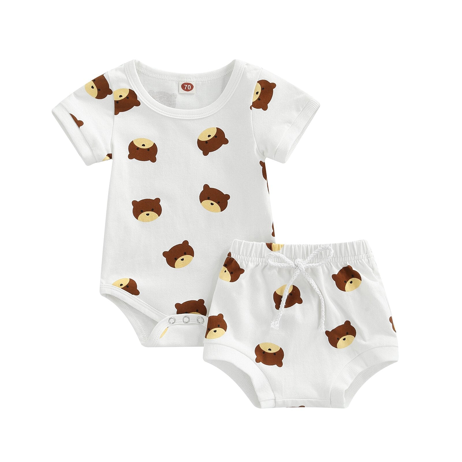 Adorable Baby Girl Boy Jumpsuit Set with Cute Cartoon Bear Print for Summer