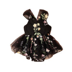 Baby Girl Princess Romper Dress with Floral Embroidery and Lace Mesh - Babbez
