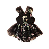 Baby Girl Princess Romper Dress with Floral Embroidery and Lace Mesh - Babbez