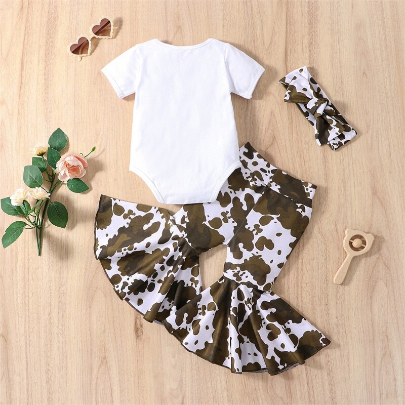 Infant Baby Girl 3Pcs Clothes Set with Cow Head and Spot Prints