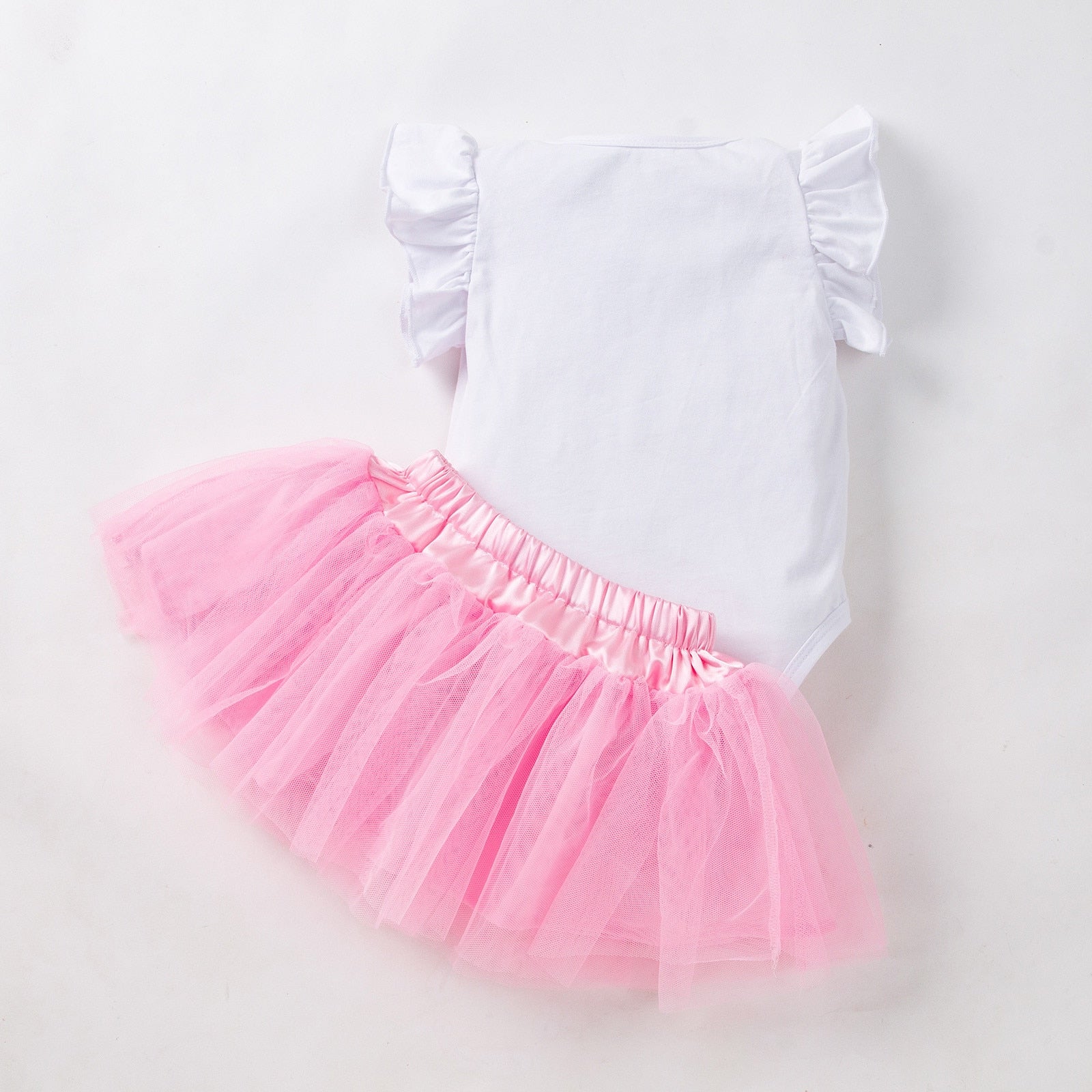 Newborn Baby Girl Valentine's Day Clothes Set - Love Letter Print Romper, Tulle Skirt and Headband 3Pcs Outfits