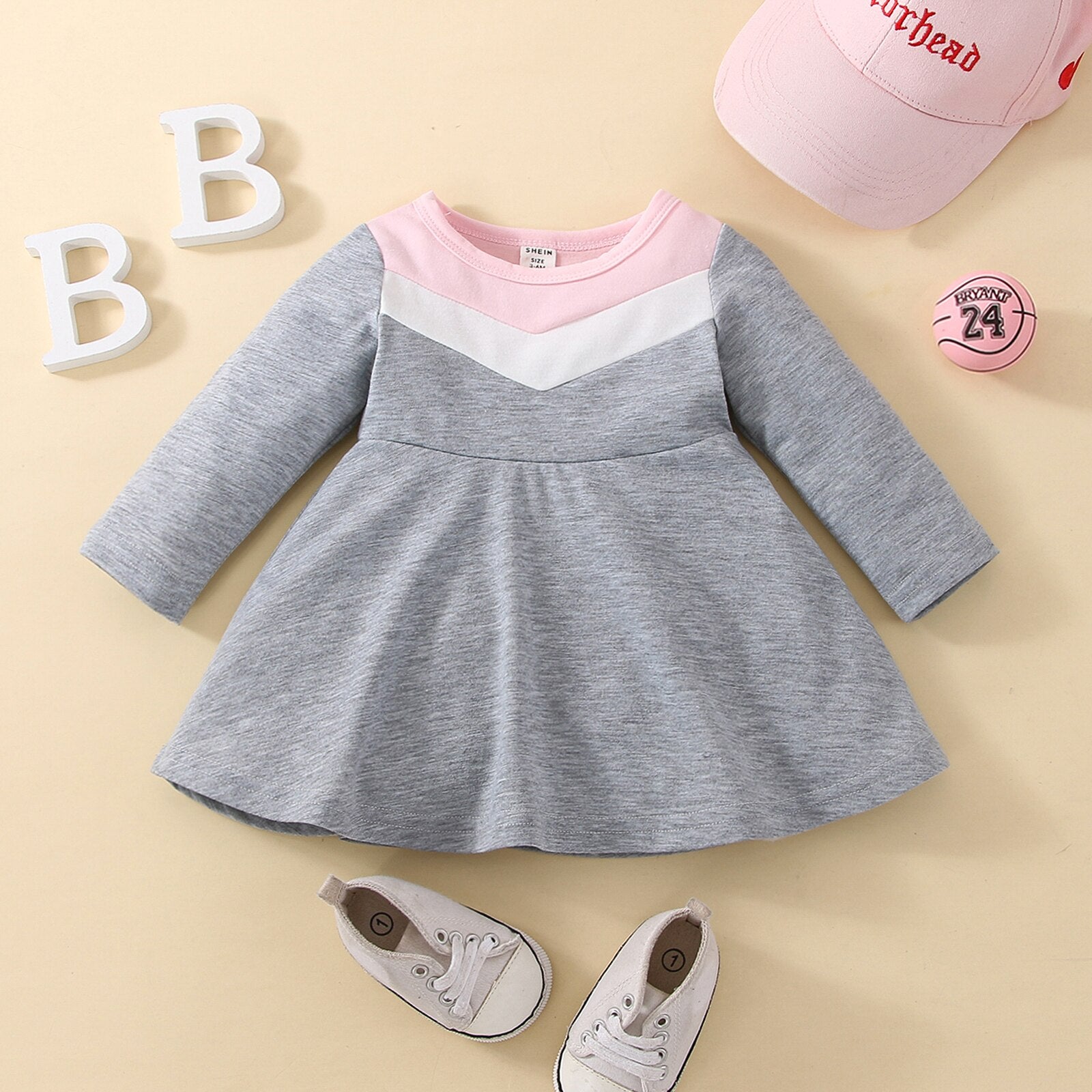 Autumn Baby Girls Cute Dress - Long Sleeve Patchwork A-line - Babbez