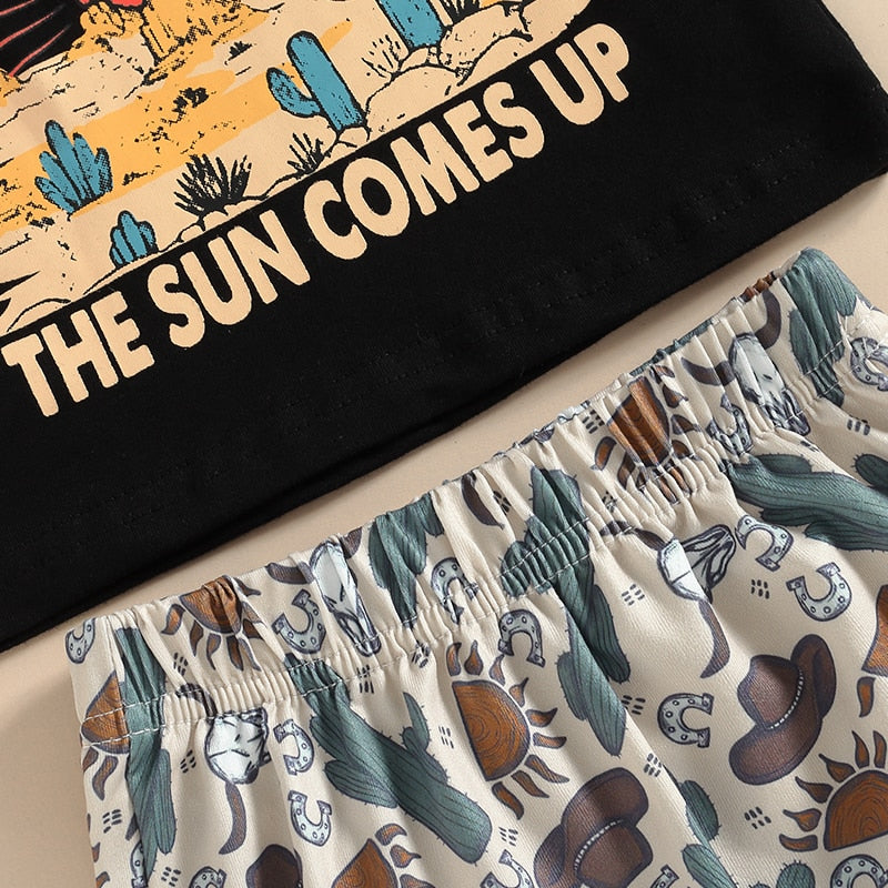 Trendy Newborn Baby Boys Summer Clothing Sets with Sun, Cactus, and Cow Prints