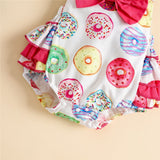 Donut Printed Infant Bodysuit with Bowknots and Ruffles