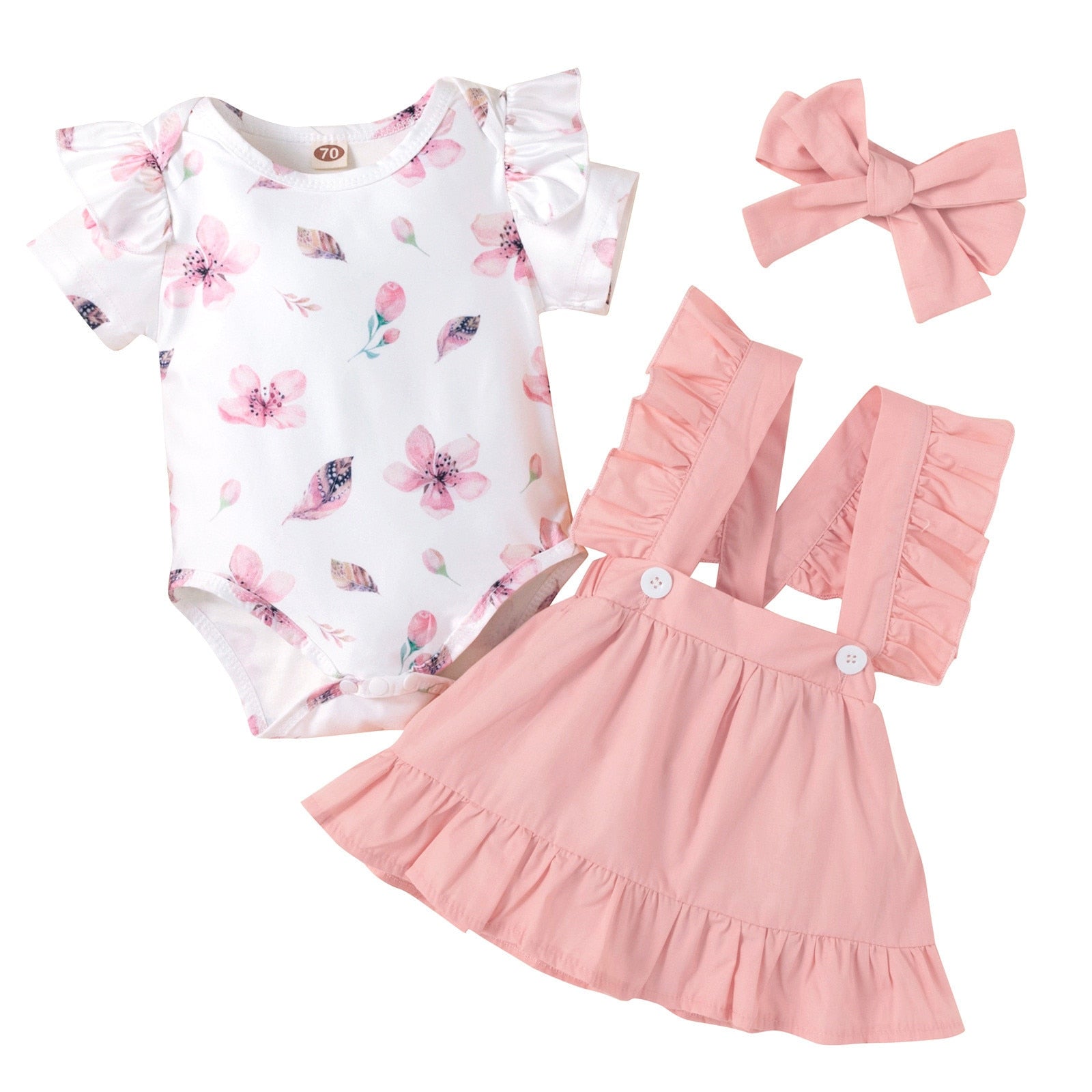 Adorable Newborn Baby Girl Clothes Sets with Floral Bodysuit and Suspender Skirts