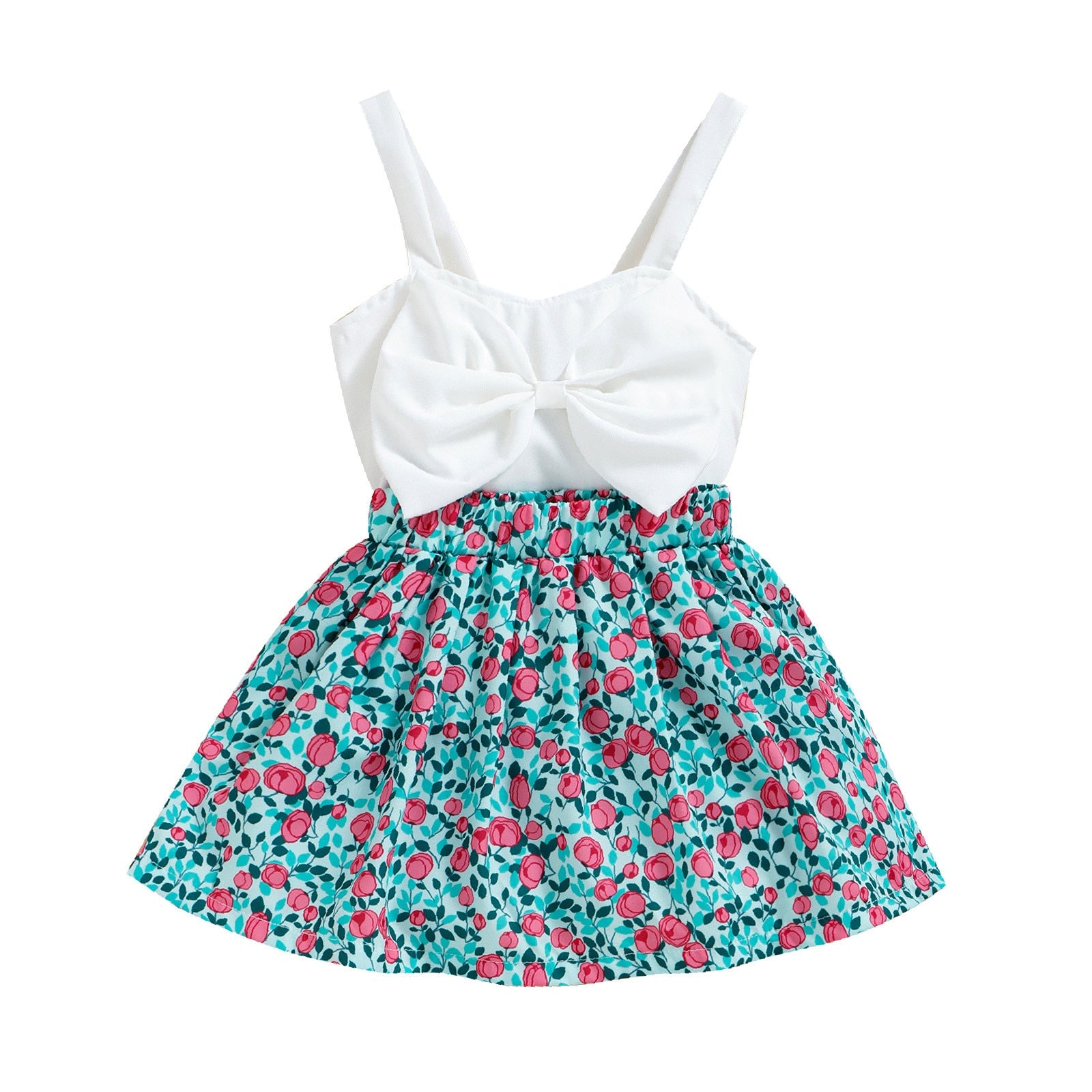 Toddler Girls Summer Outfits: Sleeveless Bowknot Vest Tops and Floral Print Skirt Sets