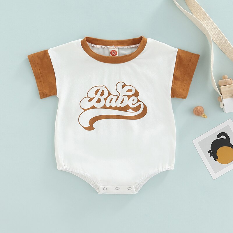 Trendy Newborn Baby Boys Summer Rompers with Contrast Color and Letter Prints