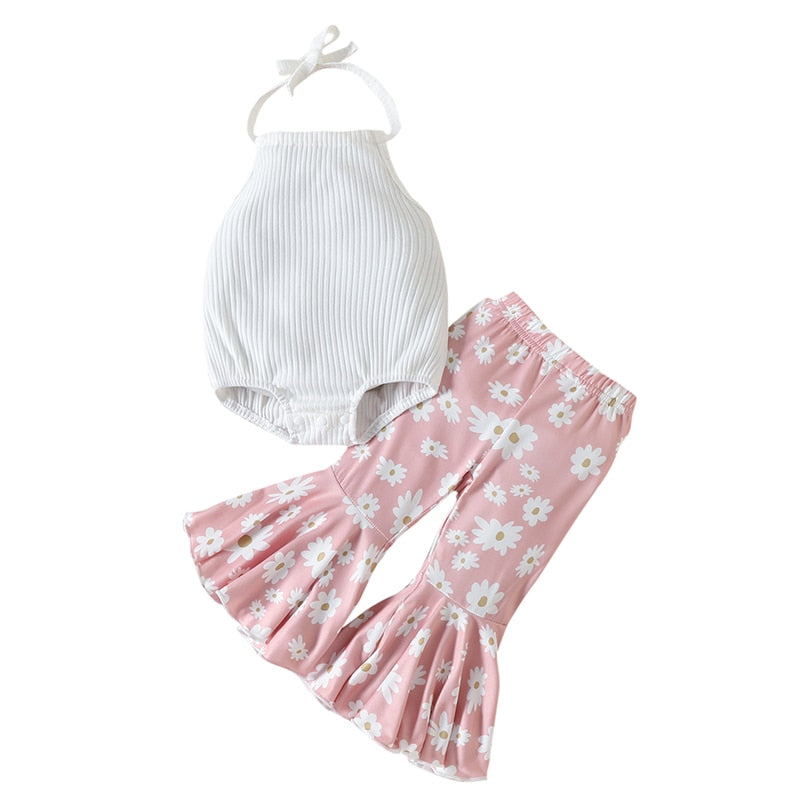 Stylish Summer Newborn Baby Girls Clothes Sets with Knitted Bodysuits and Flare Pants