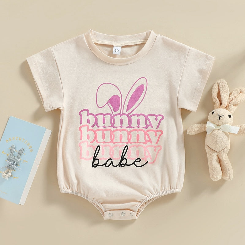 Easter Day Baby Romper with Cartoon Letter Print