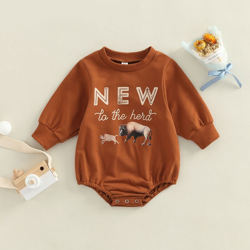 Cute Cartoon Animal and Letter Print Bodysuits for Newborn Babies