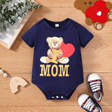 Baby Bear Bodysuit - Adorable Cartoon Jumpsuit with Heart and Love Message for Newborn Boys