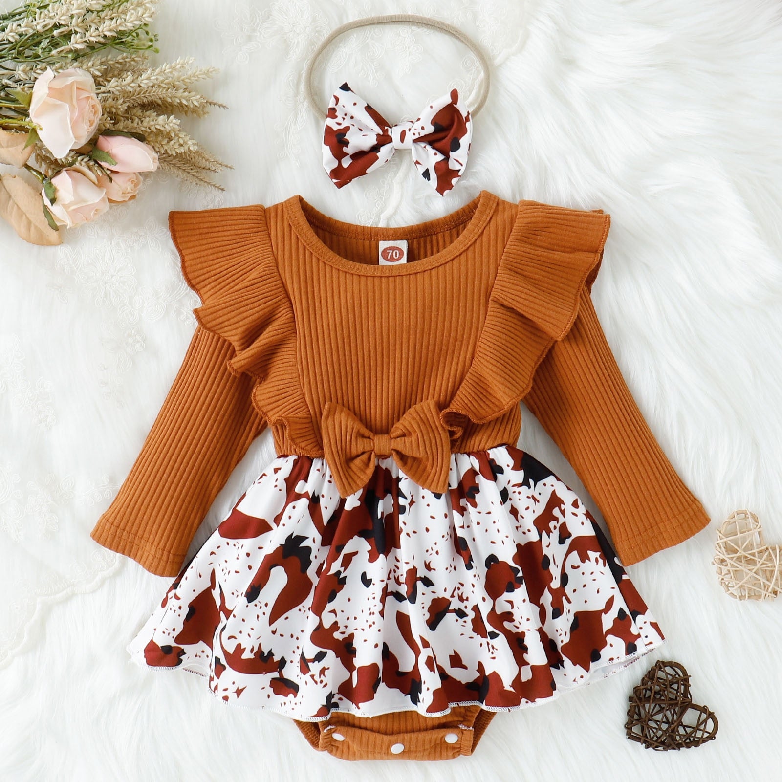 Stylish Infant Girls Long Sleeve Bodysuits with Leopard Prints and Ruffles