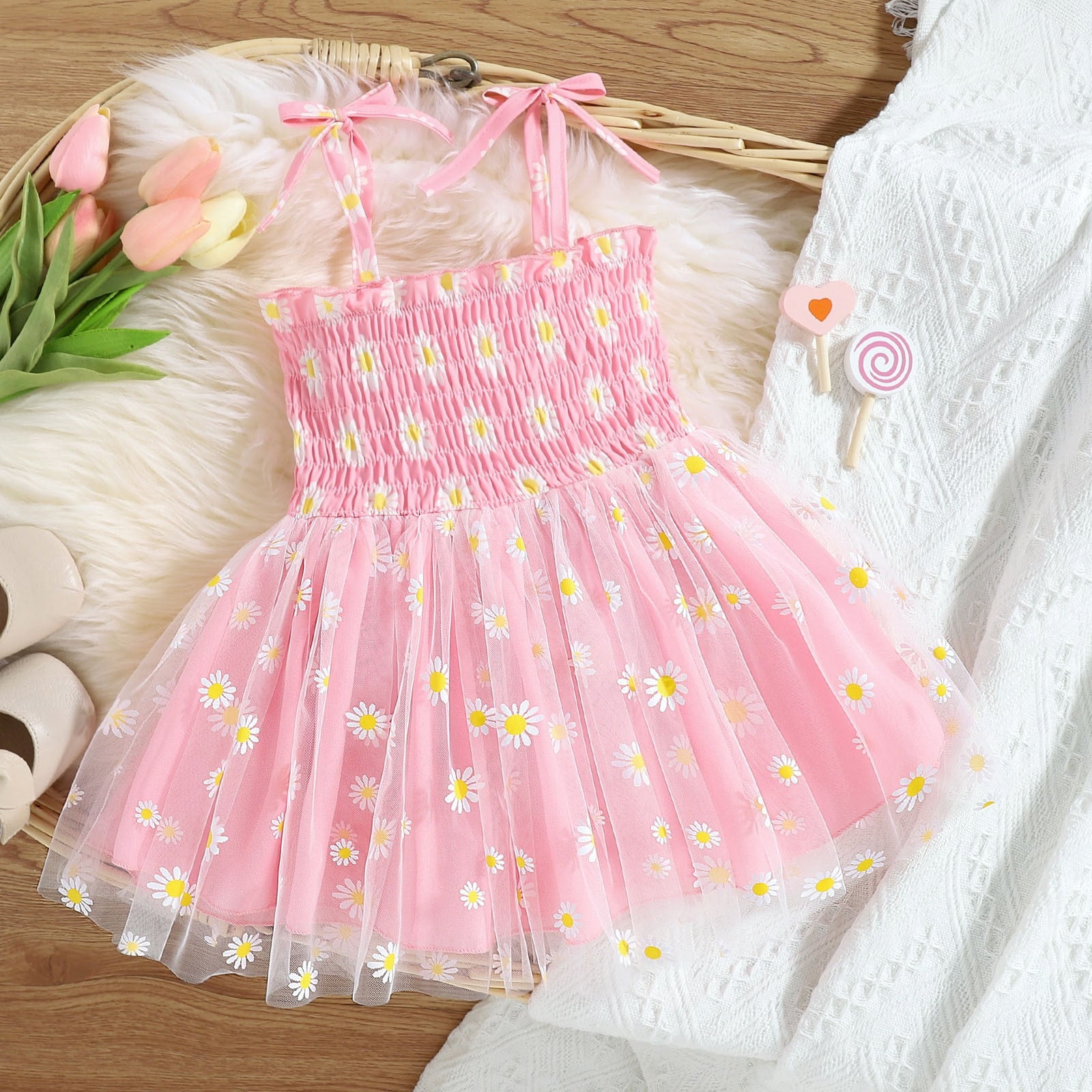 Summer Floral Print Toddler Girls Dress - Sleeveless Beach Tutu Dress Layered Tulle Dress