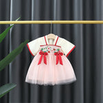 Vintage Chinese Embroidered Baby Party Mesh Dress for Girls - Babbez