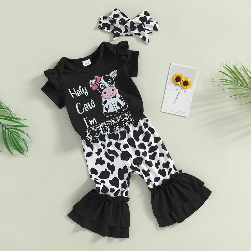 Newborn Baby Girls 3-Piece Summer Set with Bodysuit and Flared Pants