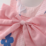 Sweet Summer Beach Dresses for Baby Girls with Plaid and Flower Print