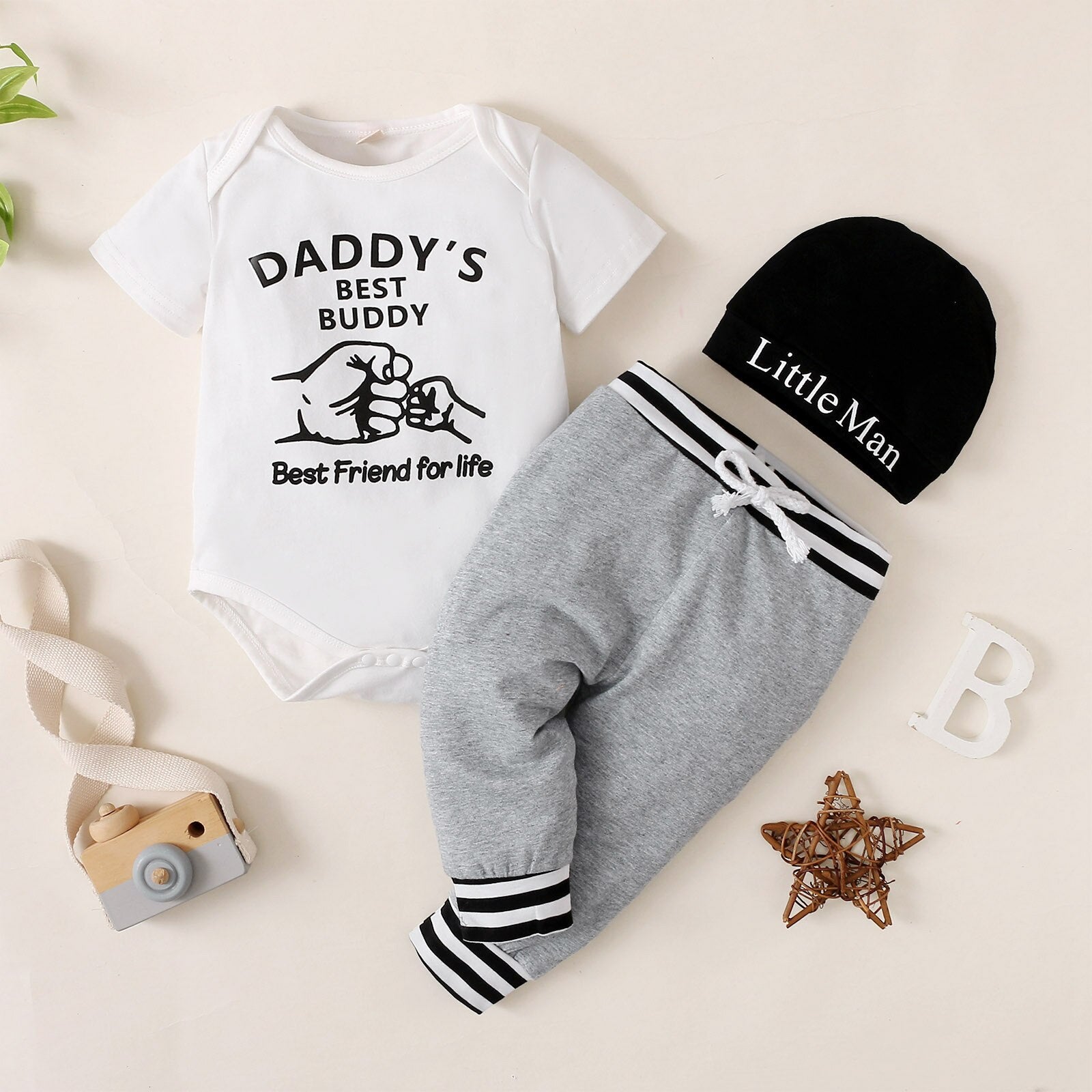 Baby Boy Outfits Suit Letter Gentleman Romper+Plaid Pants+Hat 3pcs Autumn Winter Baby Boy Clothes