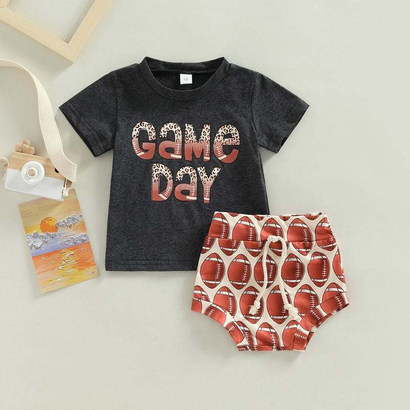 Summer Sporty Style for Toddler Boys: Letter Print T-shirt and Football Shorts Set