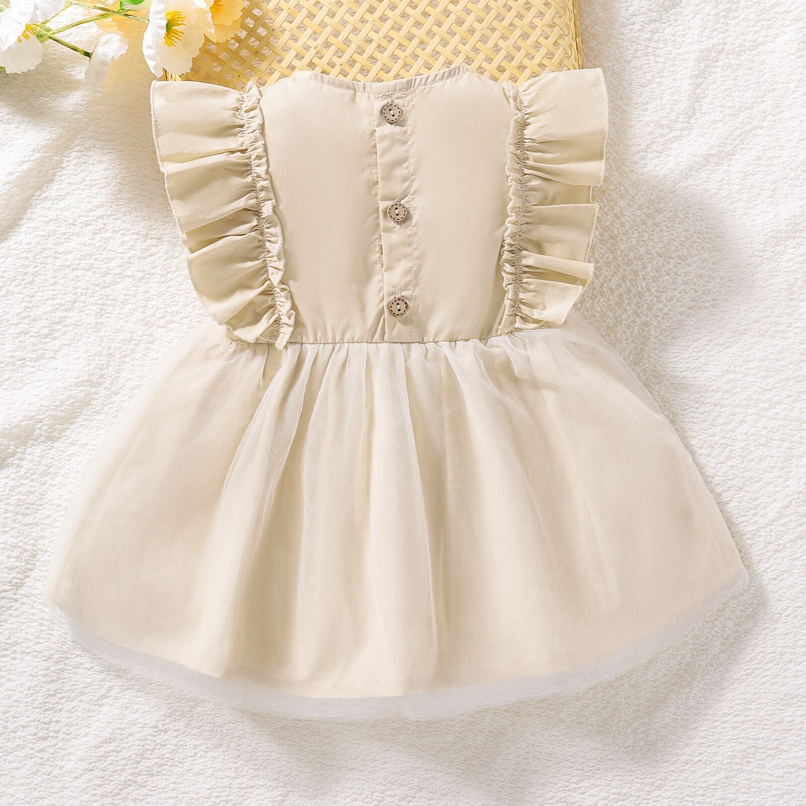 Summer Princess Baby Girls Dress with Ruffles, Fly Sleeve, Lace, and Flowers