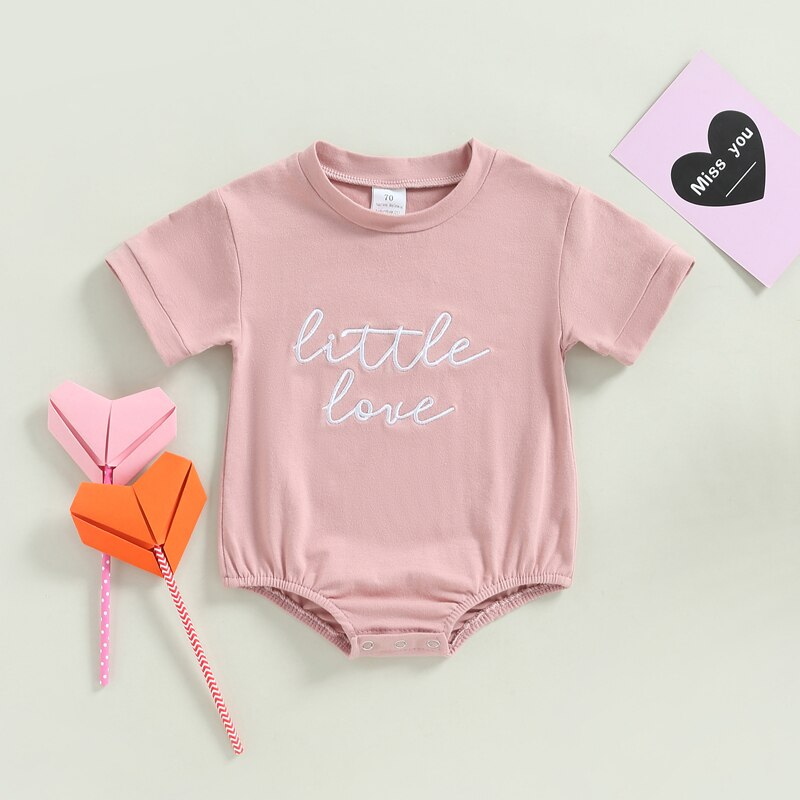 Stylish Embroidered Letter Short Sleeve Rompers for Newborn Baby Boys and Girls