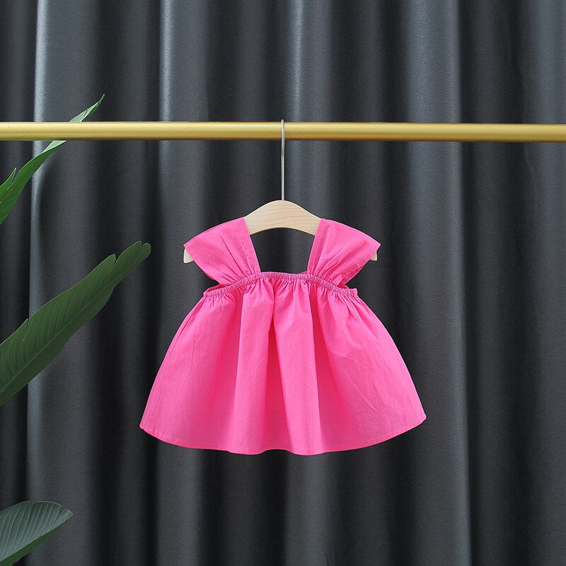 Summer Simple Solid Color Flower Dress for Baby Girls