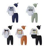 Stylish Newborn Baby Boys Clothing Set with Bowtie Romper Bodysuit, Pants, and Hat