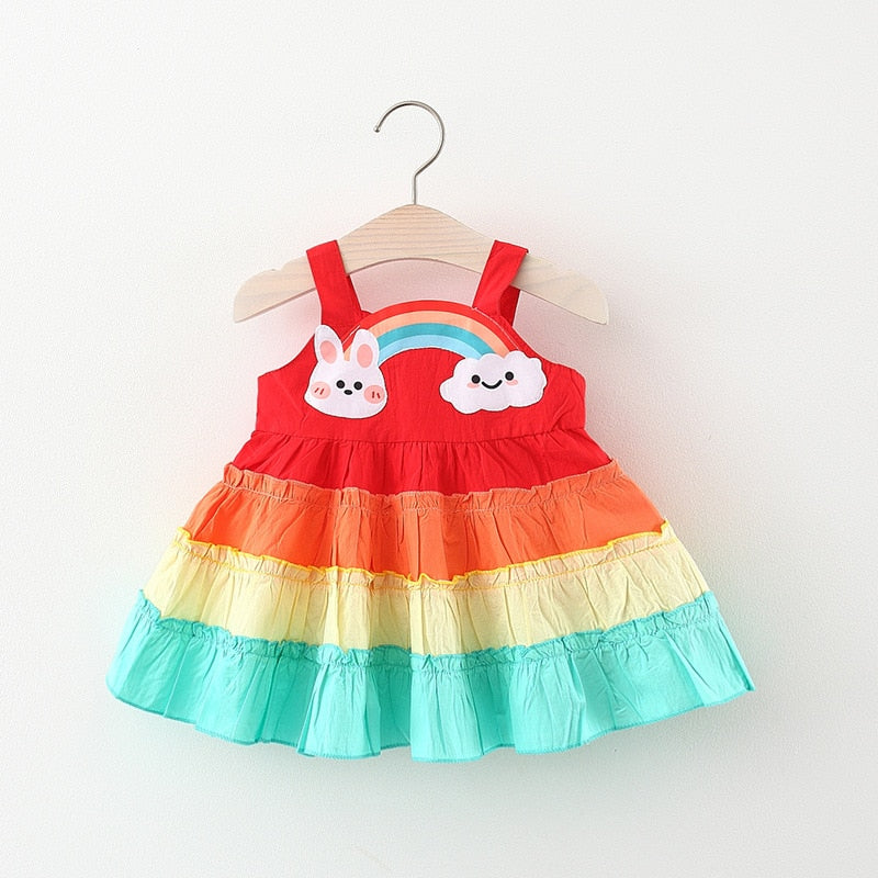 Colorful Rainbow Princess Dress for Baby Girls