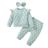 Hearts Printed Girls Baby Clothes Set - Flying Sleeve Top + Pants 3Pcs Kids Toddler Costume