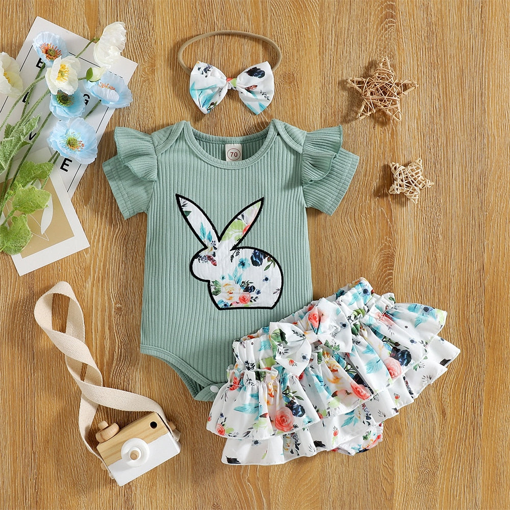 Baby Rabbit Clothes Set for Easter - Infant Bodysuit and Shorts for Toddler Girls