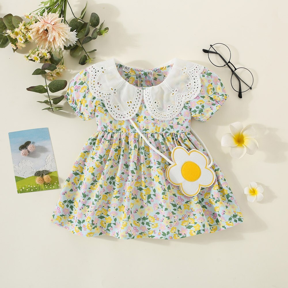 Sweet Floral Summer Baby Girl Dresses with Short Sleeves