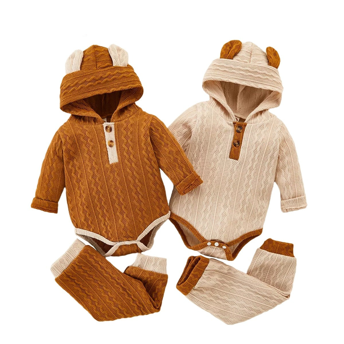 Adorable Baby Romper Set with Color-block Bear-ear Design
