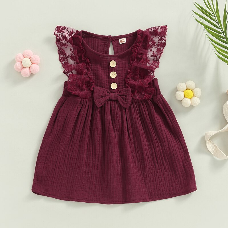 Summer Baby Girl Sweet Dress with Lace Flowers and Bowknot