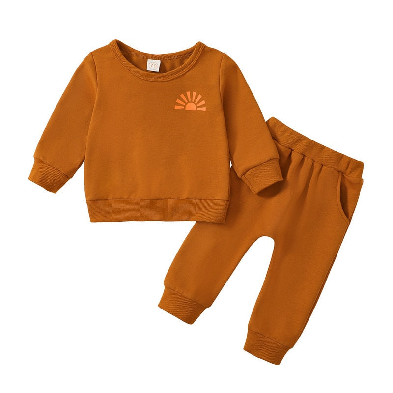 Baby Boy Fall/Winter Sportswear Set - Long Sleeve Letter Tops and Drawstring Trousers