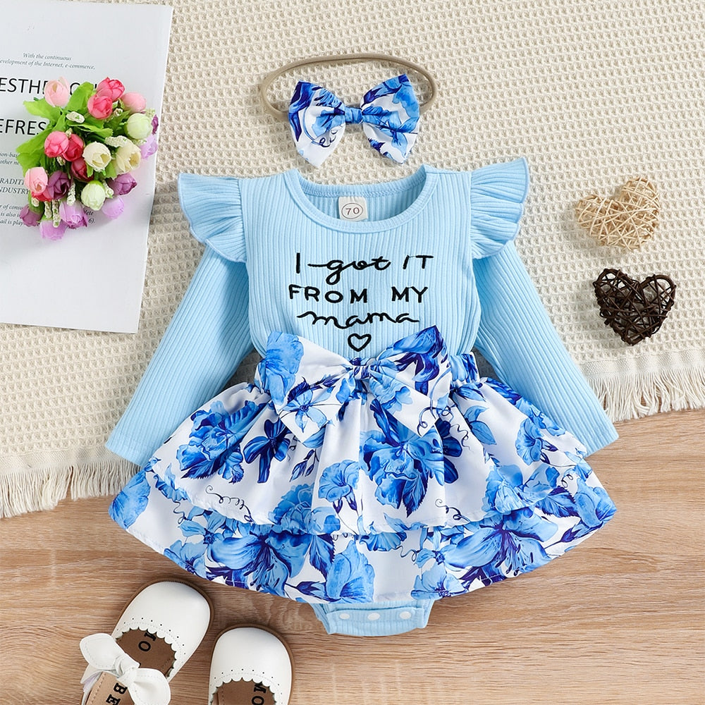 Festive and Cute Baby Girl Christmas Romper Dress with Ruffles and Long Sleeves