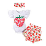 Cute 3-Piece Infant Outfits with Short Sleeve Bodysuit, Floral Shorts, and Headband for Newborn Boys and Girls