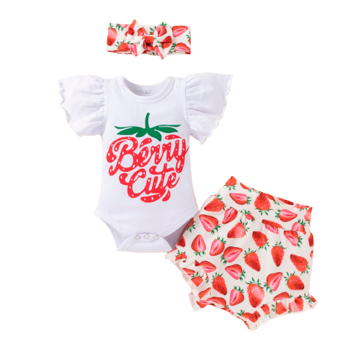 Cute 3-Piece Infant Outfits with Short Sleeve Bodysuit, Floral Shorts, and Headband for Newborn Boys and Girls