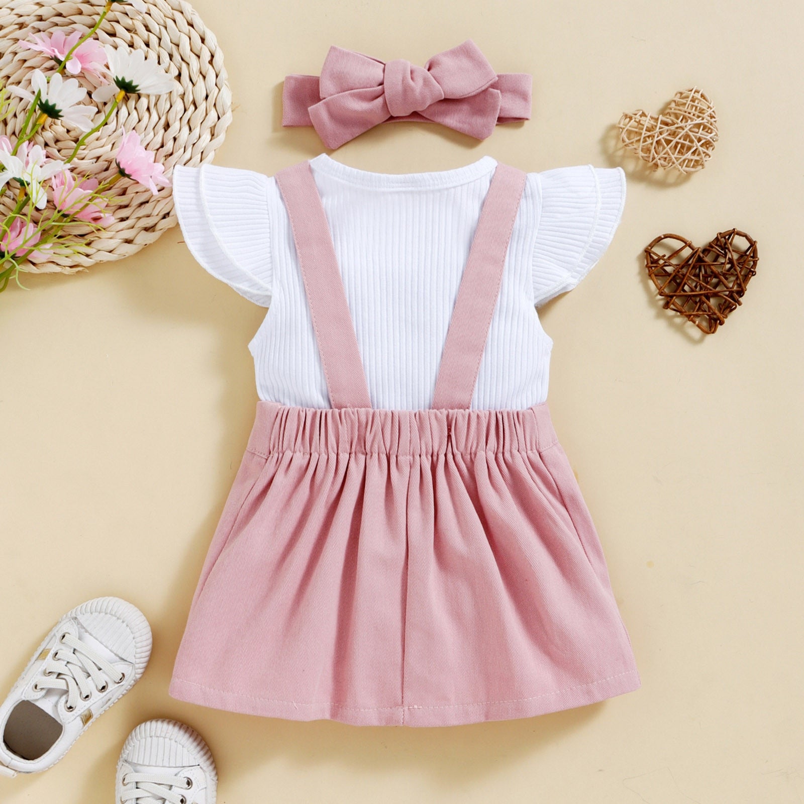 Fashionable Infant Baby Girl Summer Clothes Set - Ribbed Romper, Suspender Skirt, and Headband Sets for a Perfect Look