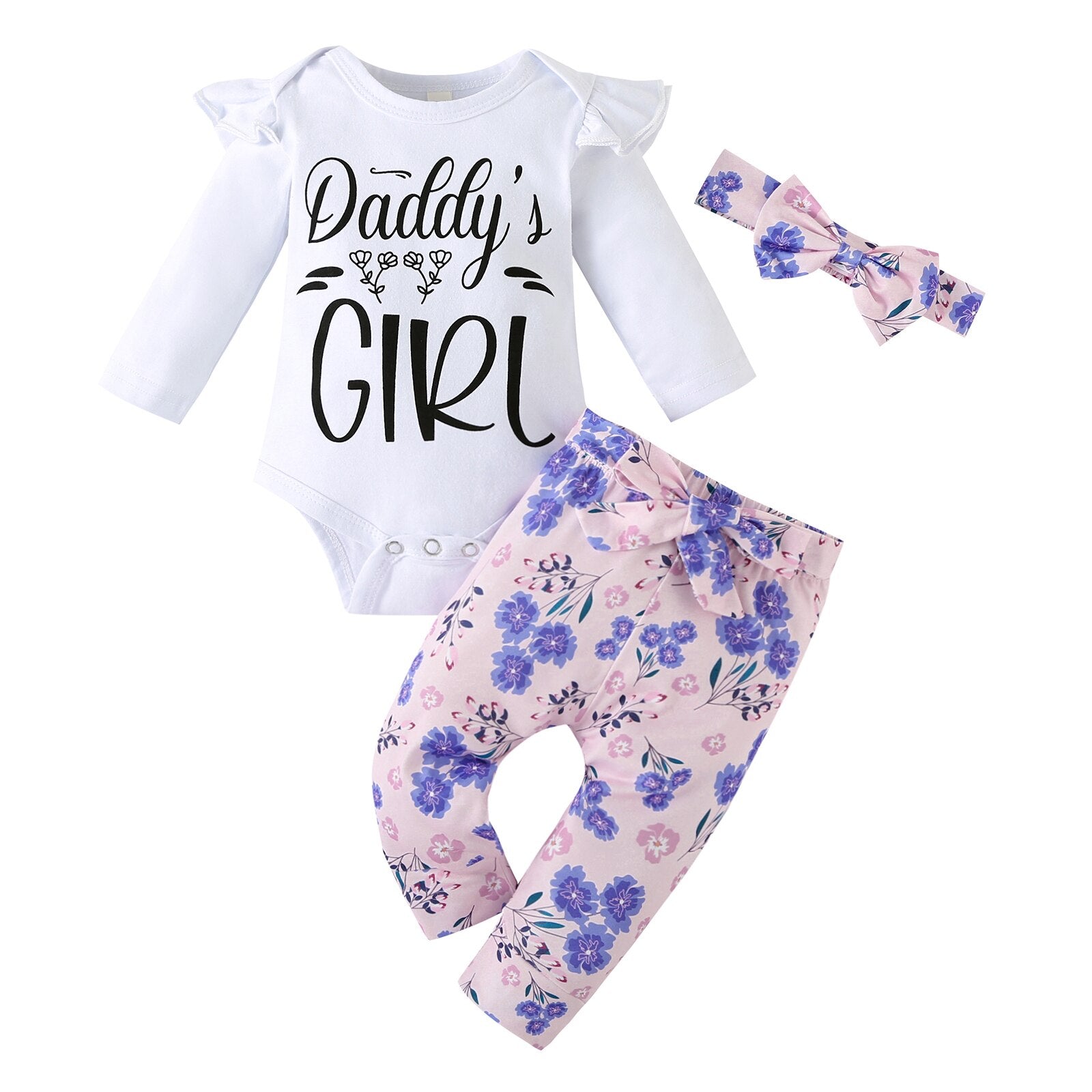 Adorable Newborn Baby Girl Clothes Set with Ruffles, Insect Print Top and Bow Pants