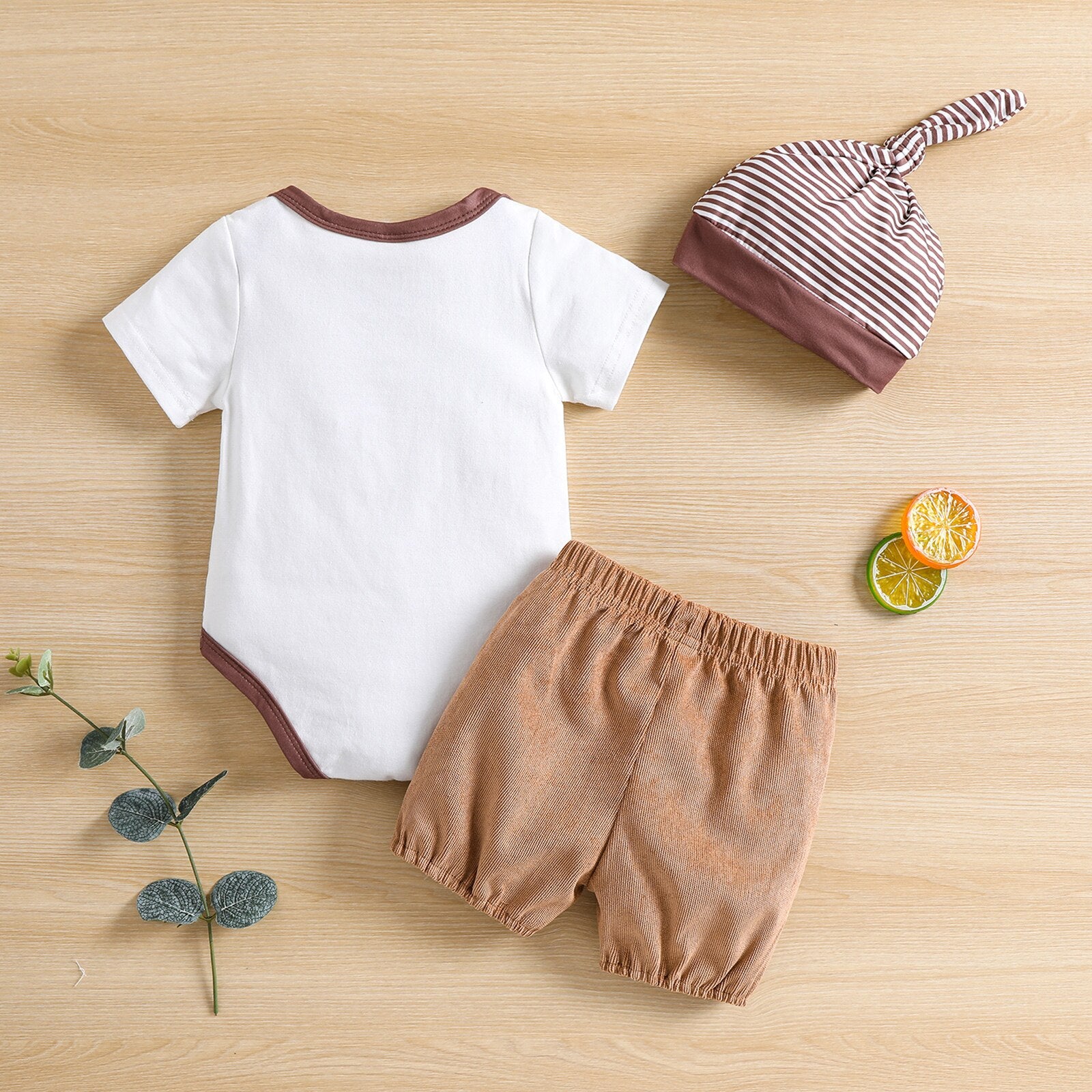 Cute and Comfy Summer Outfit for Baby Boys: Short Sleeve Fox Print Romper and Elastic Waist Shorts Set