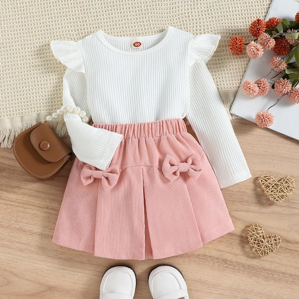 Adorable Baby Girl Dress Set with Long Sleeve Knit Top and Skirt