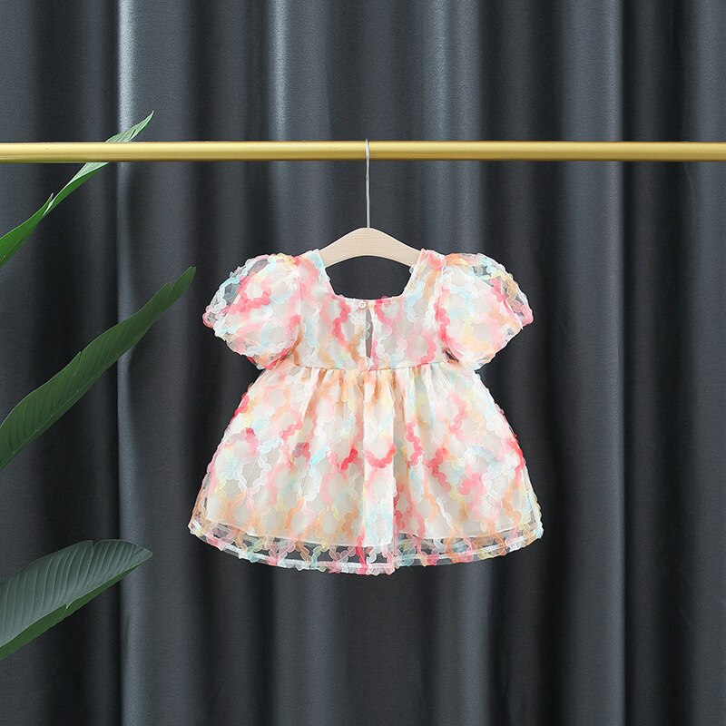 Solid Color Birthday Party Baby Girl Princess Evening Dresses Summer Kids Bowknot Puff Sleeves Children Clothes 0 To 3 Y Toddler