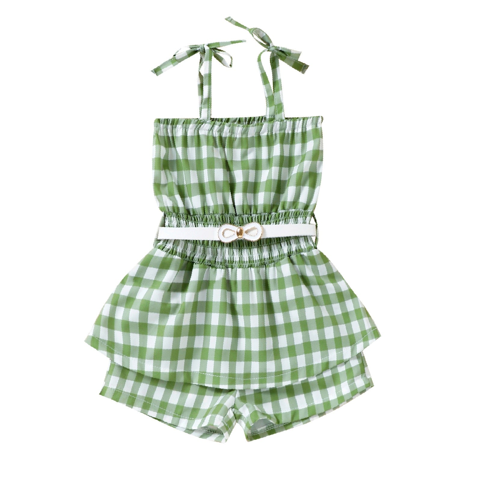 Trendy Toddler Girls Romper with Plaid Print and Suspender Design for Summer