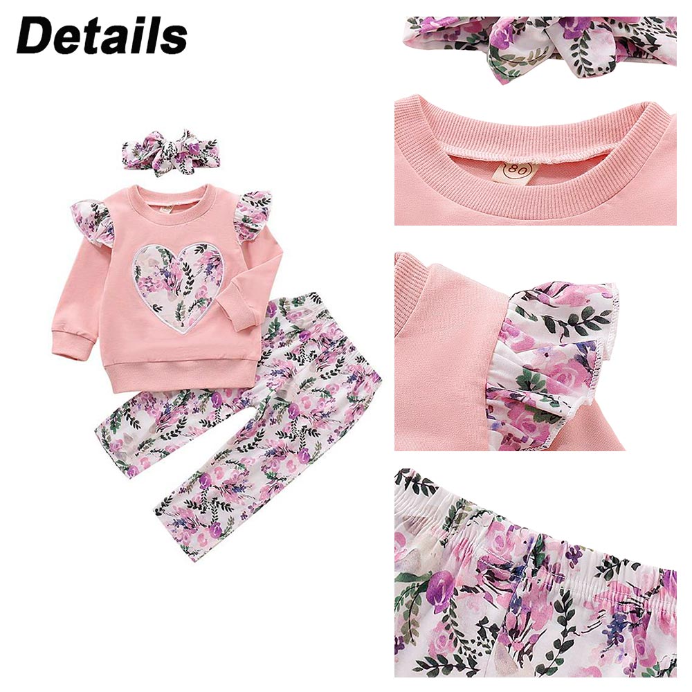 3Pcs Kids Baby Girl Clothes Sets - Ruffled Top, Bow Pants, Newborn Infant Outfit