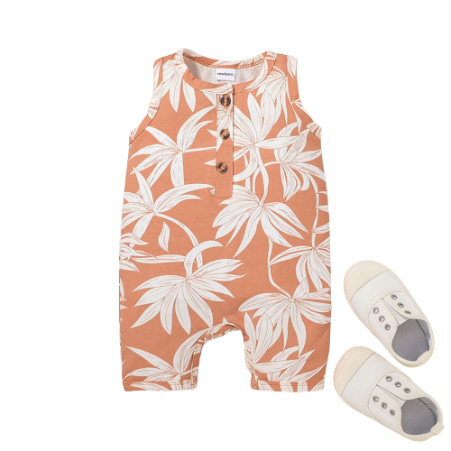 Adorable Summer Sleeveless Rompers for Infants and Toddlers with Cute Leaves Print