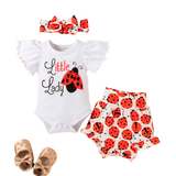 Adorable Infant Baby Clothes Sets - Fly Sleeve Bodysuit Tops, Cartoon Shorts Pants, and Headband for Boys and Girls