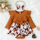 Stylish Infant Girls Long Sleeve Bodysuits with Leopard Prints and Ruffles
