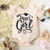 Newbrow Baby Girl Summer Romper with Ribbed Ruffle and Letter Print
