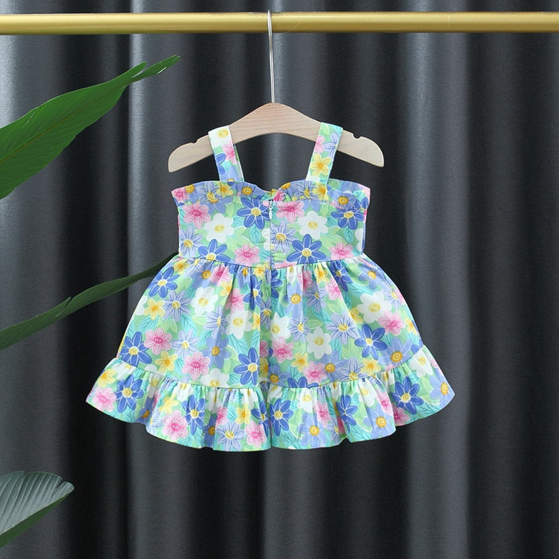 Sweet Summer Sleeveless Dresses for Baby Girls with Flower Bow Knot Detail