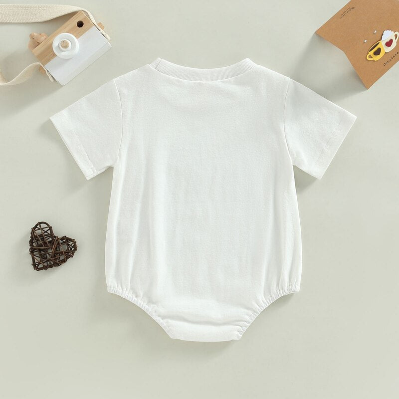 Cute Baby Boy Romper with Short Sleeve Round Neck and Letters Print